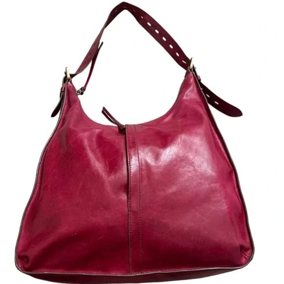 HOBO Marley Red Raspberry Burgundy Distressed Leather Shoulder Bag - Picture 4 of 10